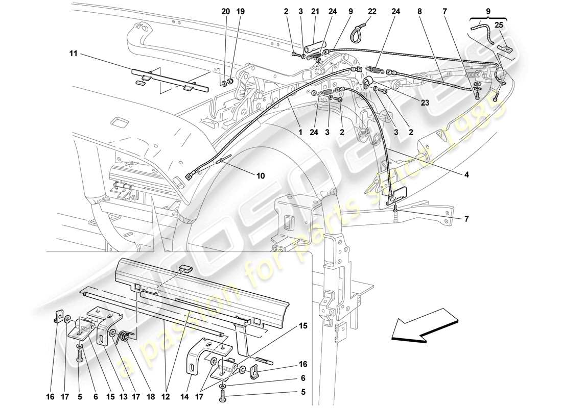 ferrari f430 scuderia spider 16m (rhd) cavi e meccanismo del tetto diagramma delle parti
