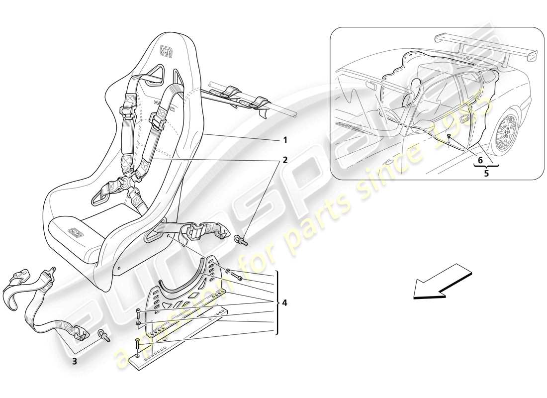 maserati trofeo sedile anteriore, cinture e copertura posteriore diagramma delle parti