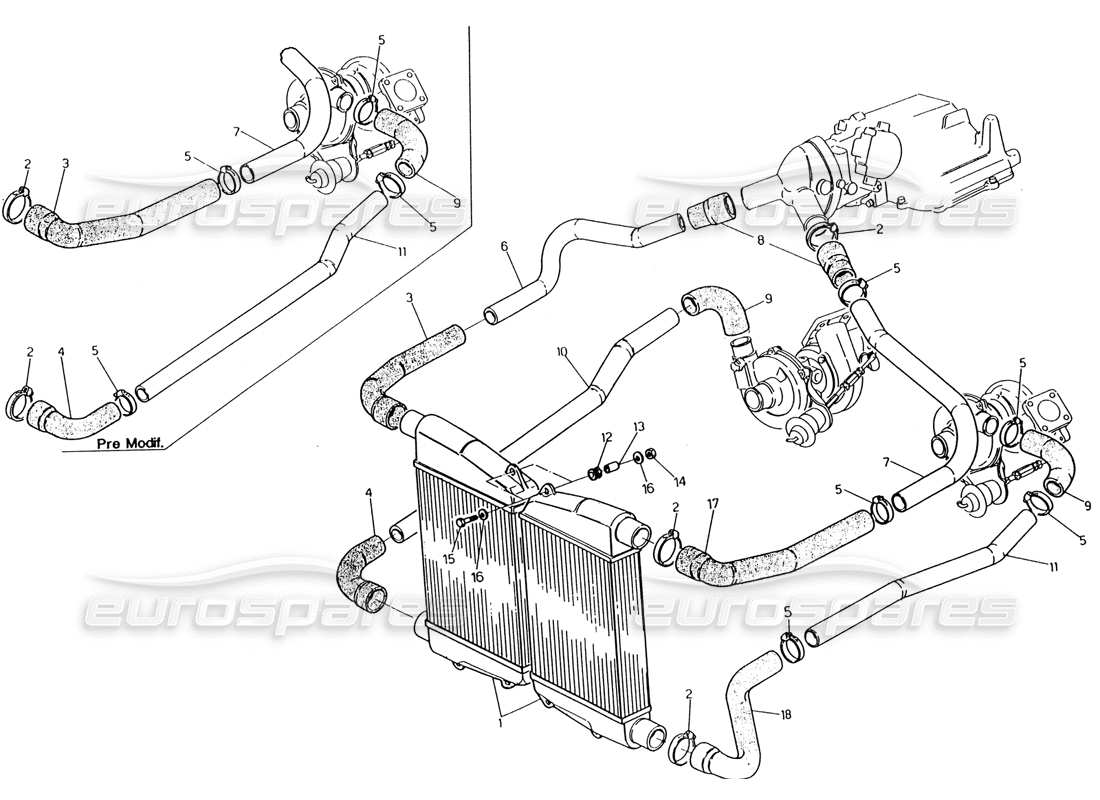 maserati 222 / 222e biturbo scambiatore di guarigione - tubi diagramma delle parti