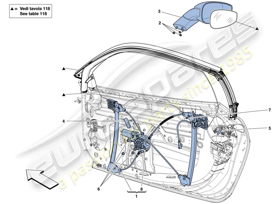 ferrari 458 speciale aperta (usa) porte - alzacristallo elettrico e specchio retrovisore schema delle parti