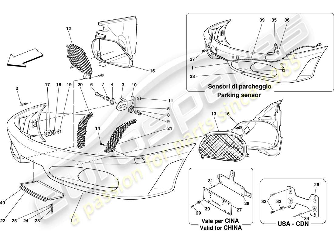 ferrari f430 coupe (rhd) paraurti anteriore diagramma delle parti