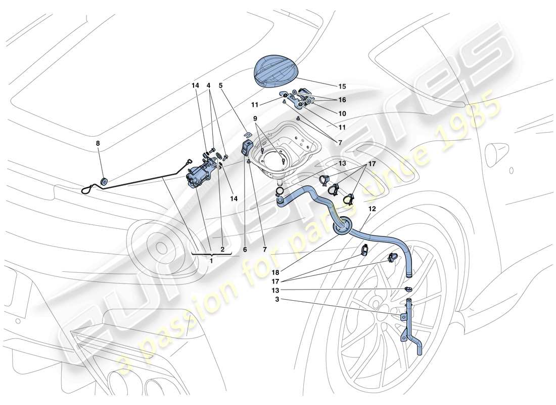 ferrari f12 tdf (usa) sportello e comandi del riempimento carburante diagramma delle parti