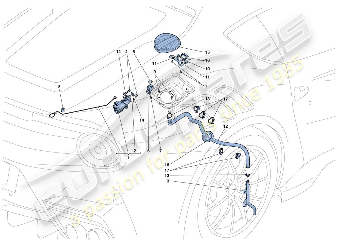 ferrari f12 tdf (usa) sportello e comandi del rifornimento carburante schema delle parti
