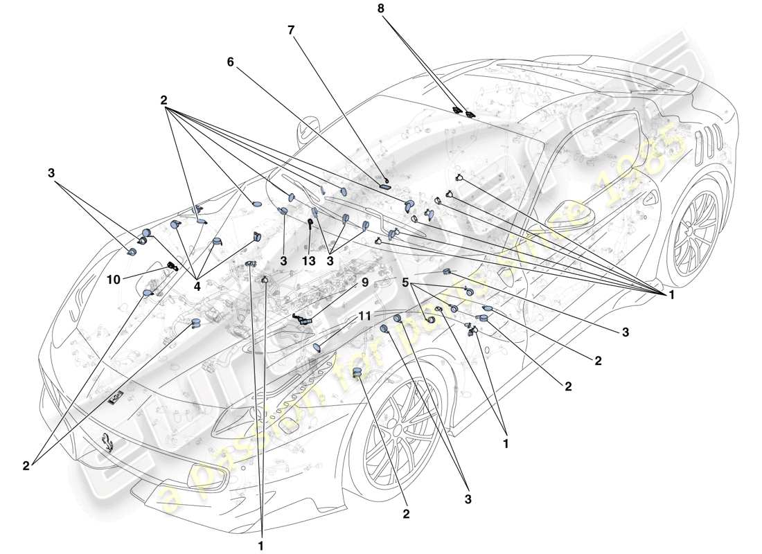 ferrari f12 tdf (usa) fissaggi vari per l'impianto elettrico schema parte