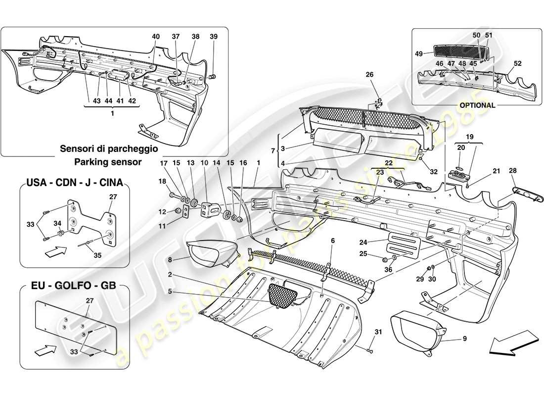 ferrari f430 coupe (rhd) paraurti posteriore diagramma delle parti