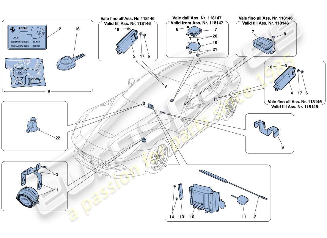 ferrari f12 berlinetta (usa) schema delle parti del sistema antifurto