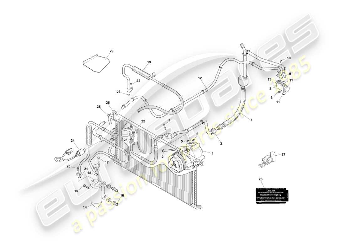 aston martin db7 vantage (1999) diagramma delle parti di installazione del vano motore