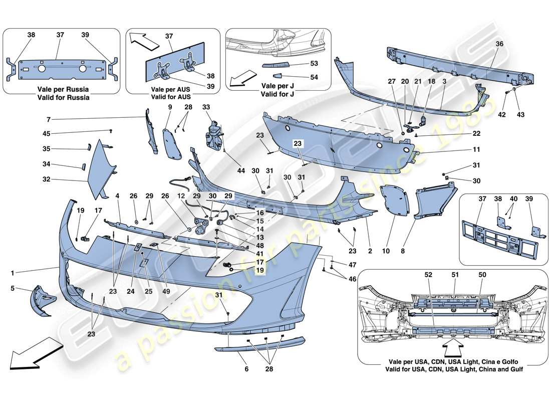 ferrari 812 superfast (rhd) schema delle parti paraurti anteriore