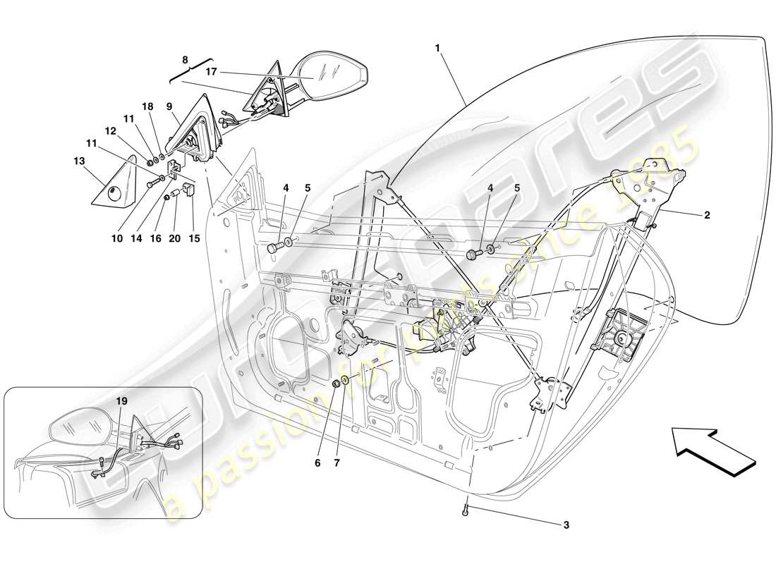 ferrari 599 gtb fiorano (rhd) porte - alzacristalli elettrici e specchio retrovisore schema delle parti