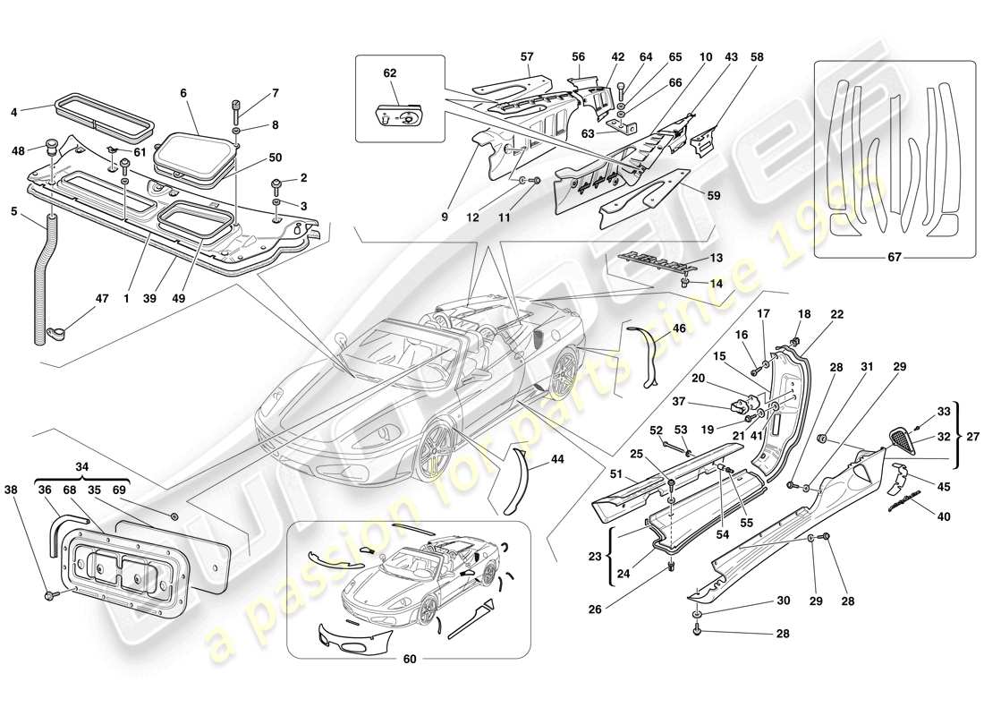 ferrari f430 spider (rhd) schilde – externe verkleidung teilediagramm