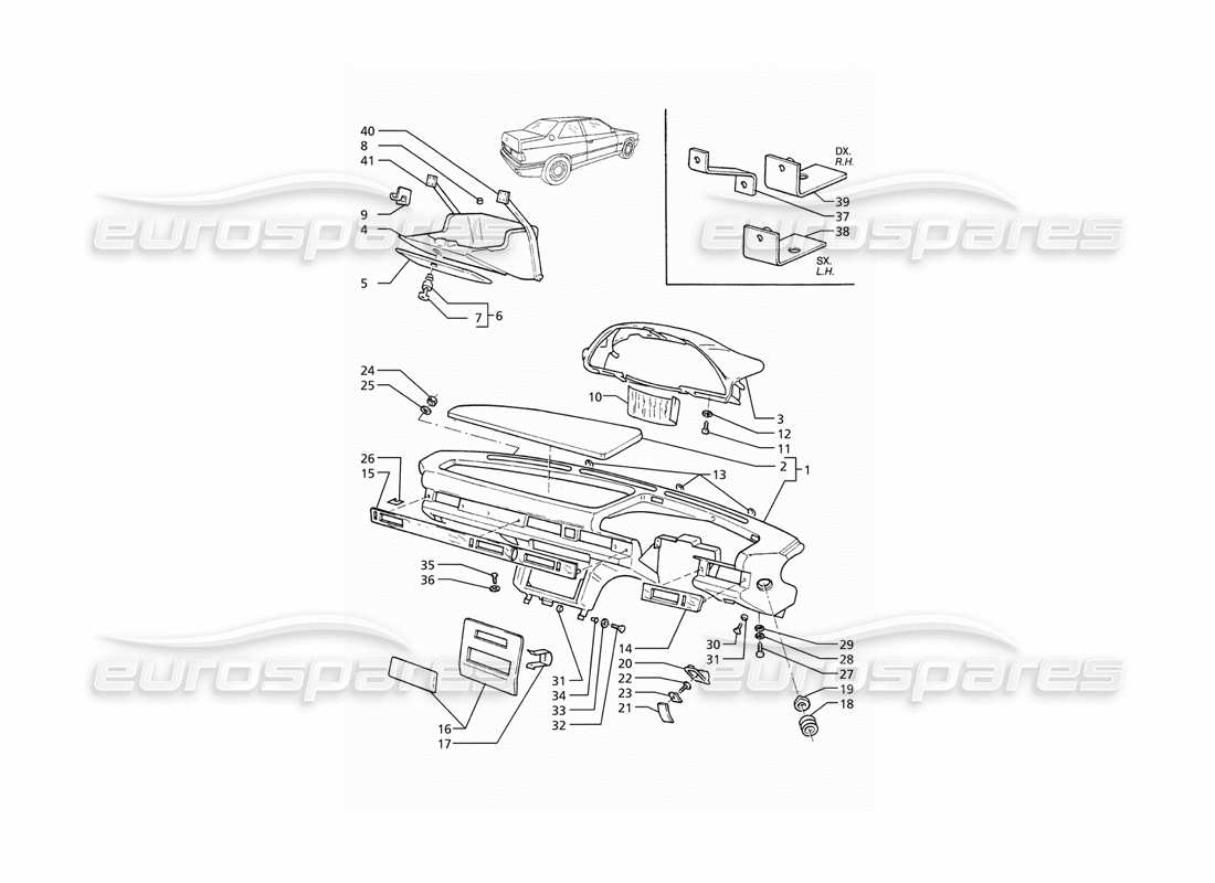 maserati ghibli 2.8 (abs) schema delle parti del quadro strumenti (guida a destra).