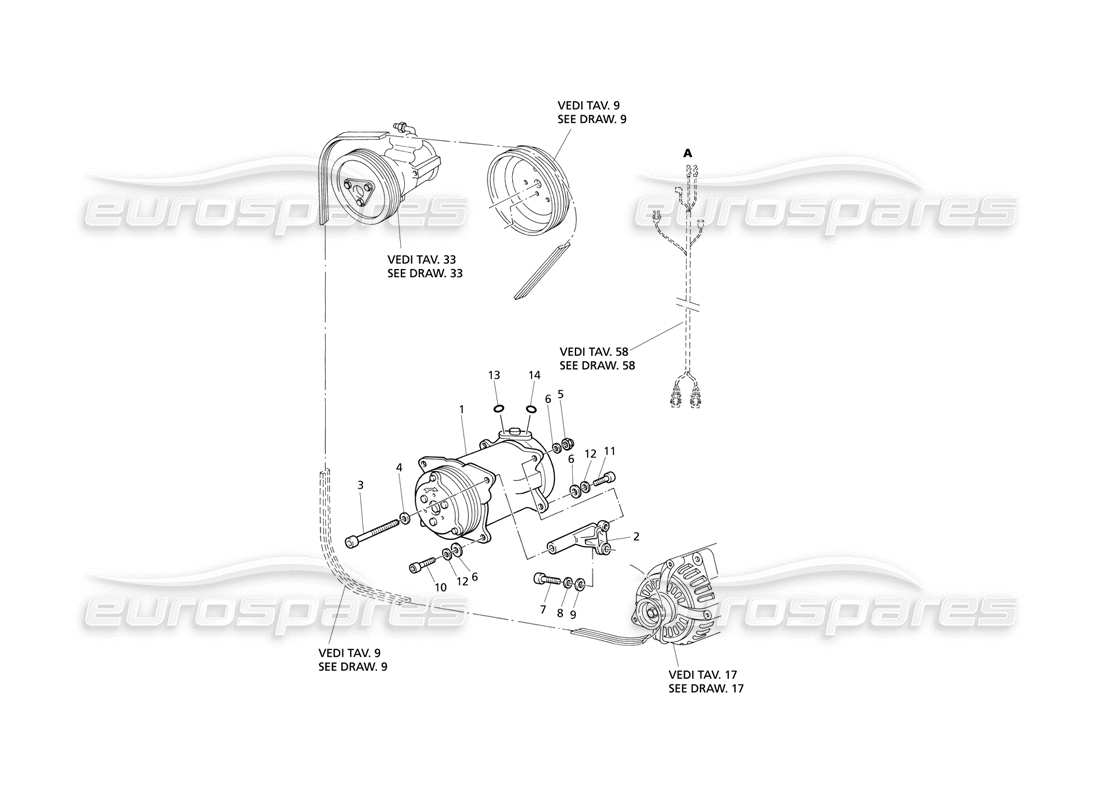 maserati qtp v8 evoluzione diagramma delle parti del compressore d'aria e della staffa