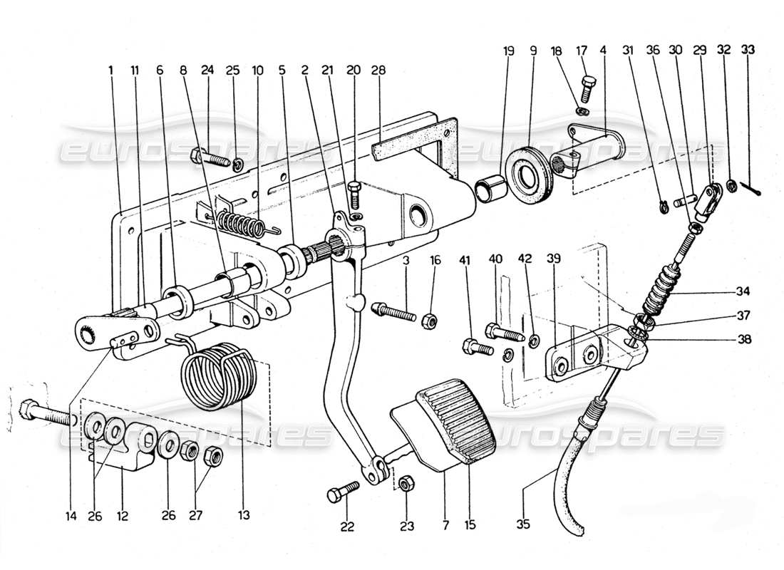 ferrari 365 gtc4 (mechanical) pedale della frizione - schema delle parti di revisione (lhd).