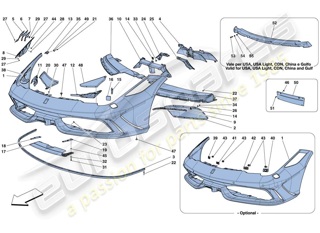 ferrari 458 speciale aperta (rhd) schema delle parti paraurti anteriore