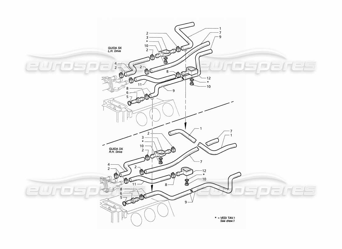 maserati qtp. 3.2 v8 (1999) diagramma delle parti dei tubi di raffreddamento turbo