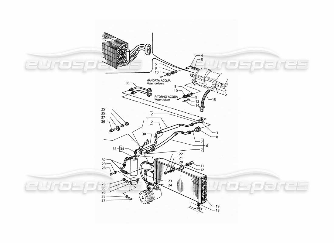 maserati qtp. 3.2 v8 (1999) impianto di climatizzazione (guida a sinistra) con r134a diagramma delle parti del gas