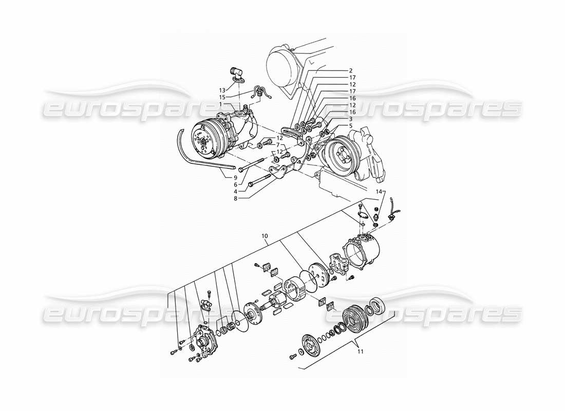 maserati ghibli 2.8 (abs) compressore d'aria e staffe diagramma delle parti