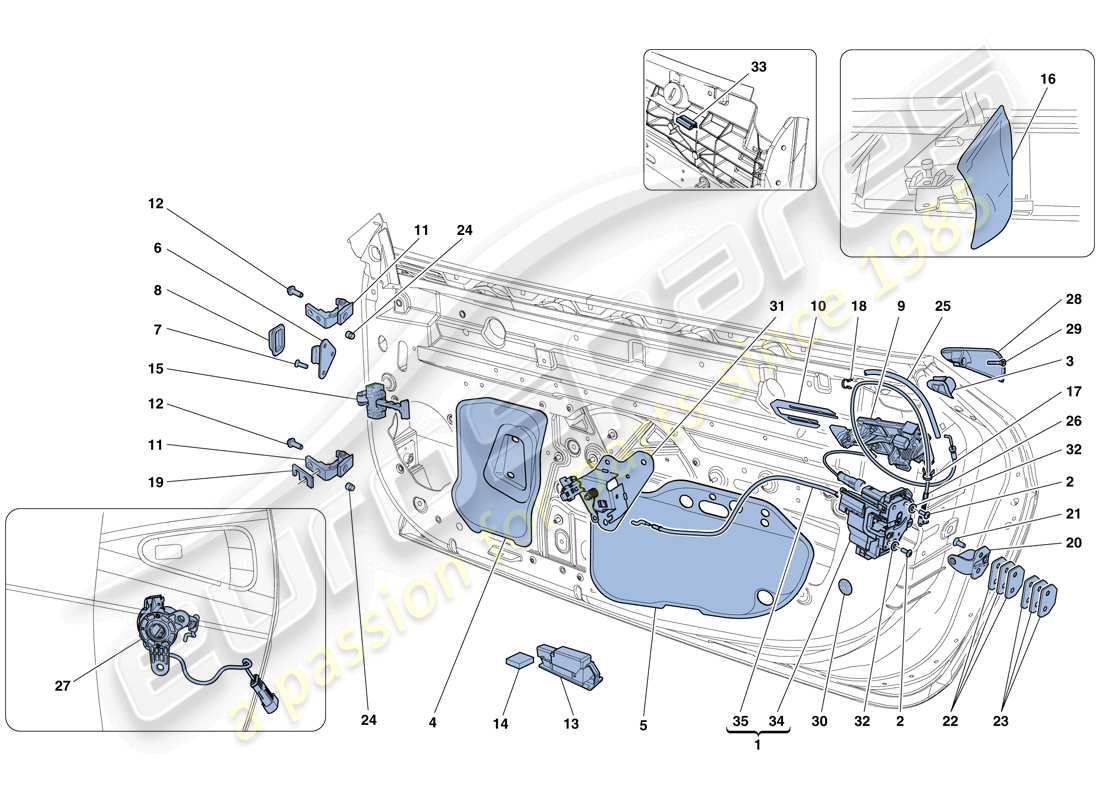 ferrari 458 speciale aperta (rhd) porte - meccanismi di apertura e cerniere schema parte