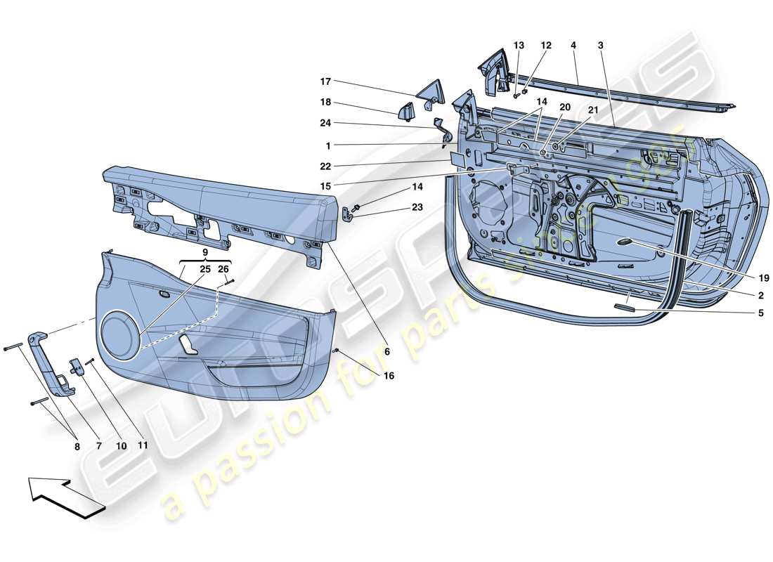 ferrari 458 speciale aperta (rhd) porte - sottostruttura e rivestimento schema delle parti