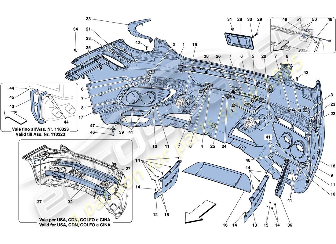ferrari ff (rhd) paraurti posteriore diagramma delle parti