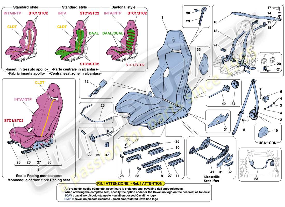 ferrari f12 tdf (europe) diagramma delle parti del sedile da corsa