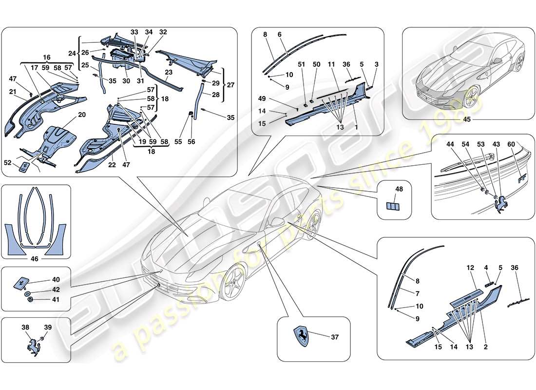 ferrari ff (europe) scudi - rivestimento esterno schema delle parti
