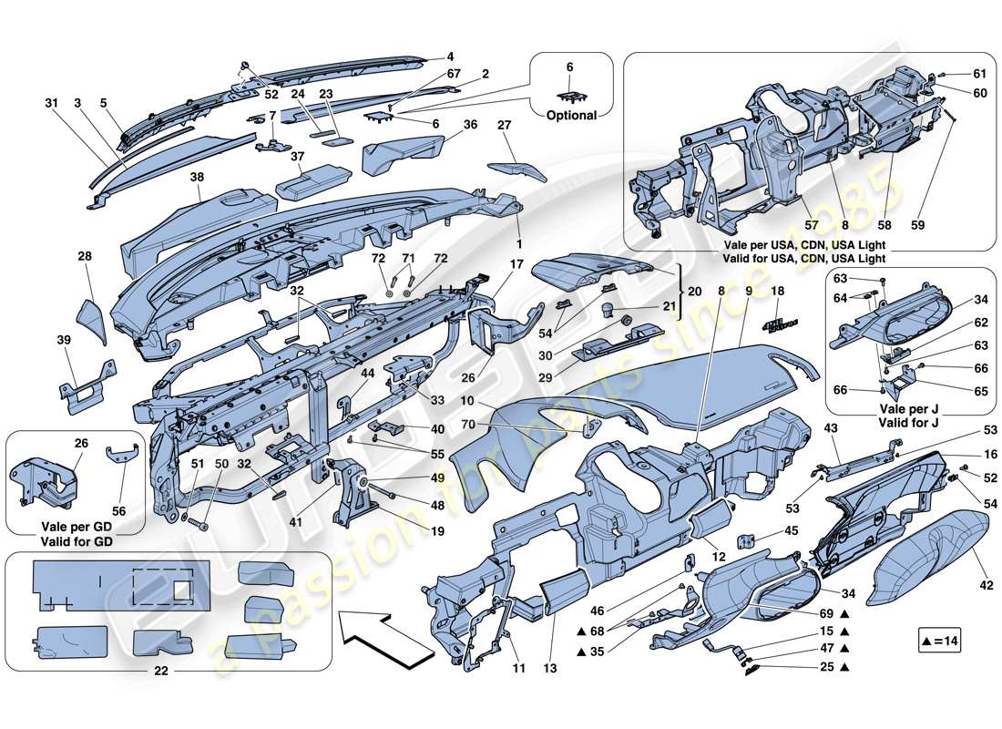 ferrari 458 speciale (rhd) pannello di controllo diagramma delle parti