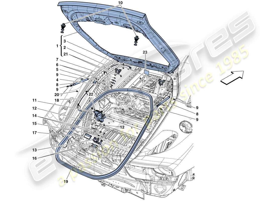 ferrari f12 tdf (rhd) coperchio posteriore e meccanismo di apertura schema delle parti