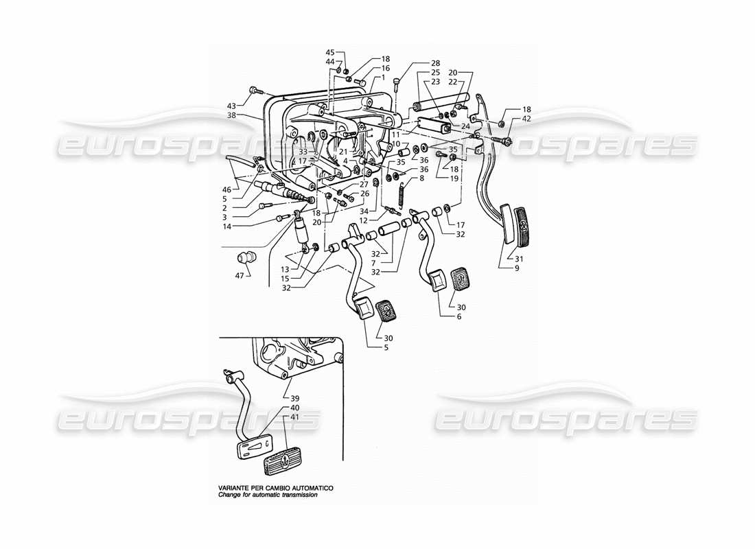 maserati qtp. 3.2 v8 (1999) schema delle parti della pompa frizione del gruppo pedale per trasmissione a destra (mt e at).