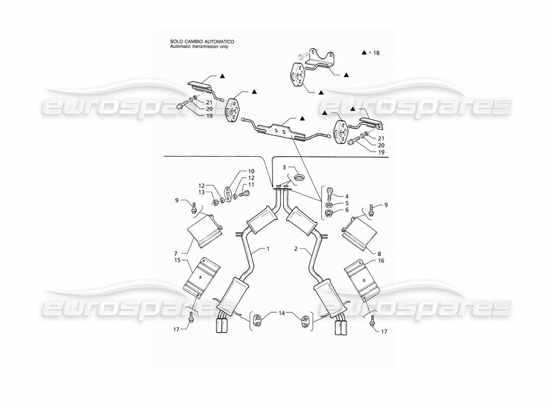 maserati qtp v8 (1998) sistema di scarico posteriore diagramma delle parti