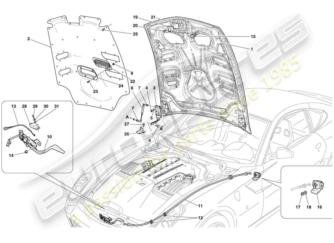ferrari 599 gto (rhd) coperchio vano motore diagramma delle parti