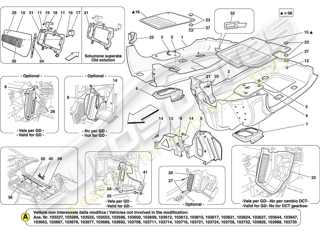 ferrari california (usa) tappetini abitacolo diagramma delle parti