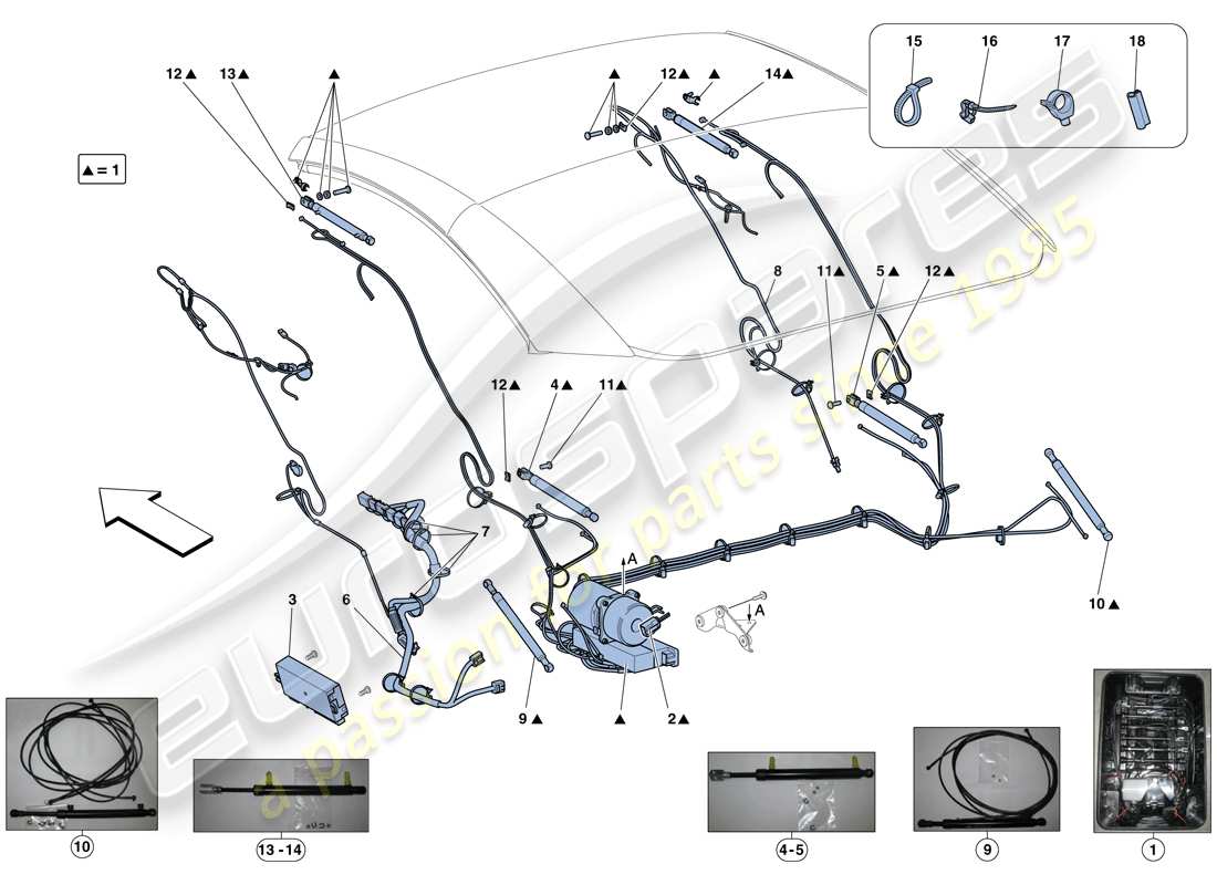 ferrari california t (rhd) tetto elettrico: idraulica diagramma delle parti