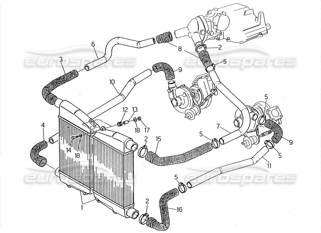 maserati 2.24v scambiatore di calore: diagramma delle parti dei tubi