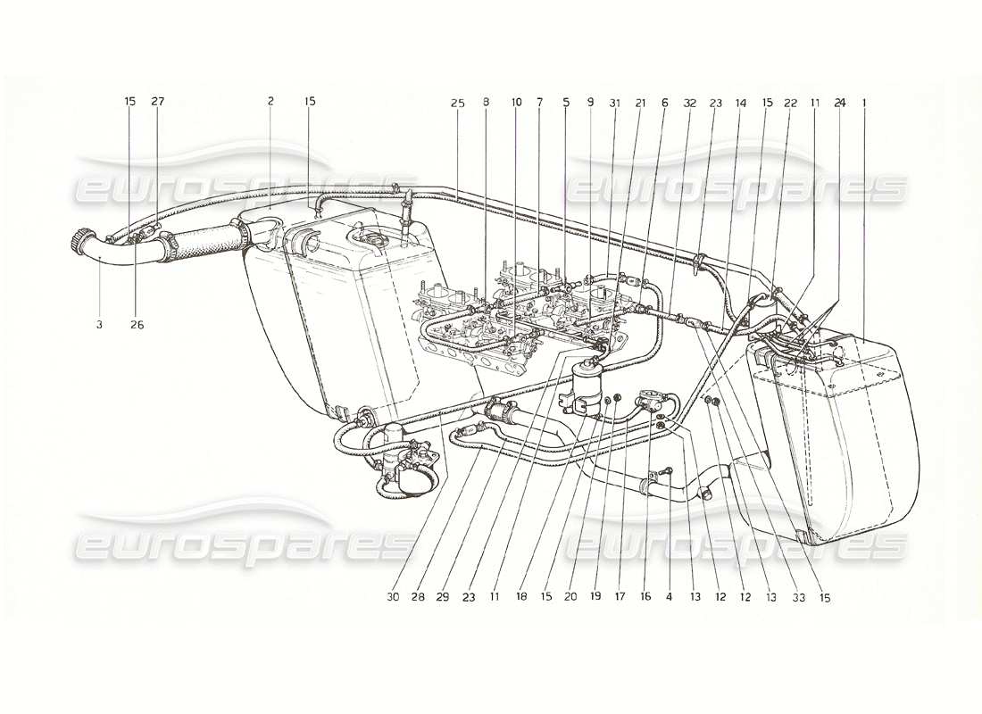 ferrari 308 gt4 dino (1976) schema delle parti del sistema di alimentazione specifiche usa (dal n. 11994 alla versione usa 1976).