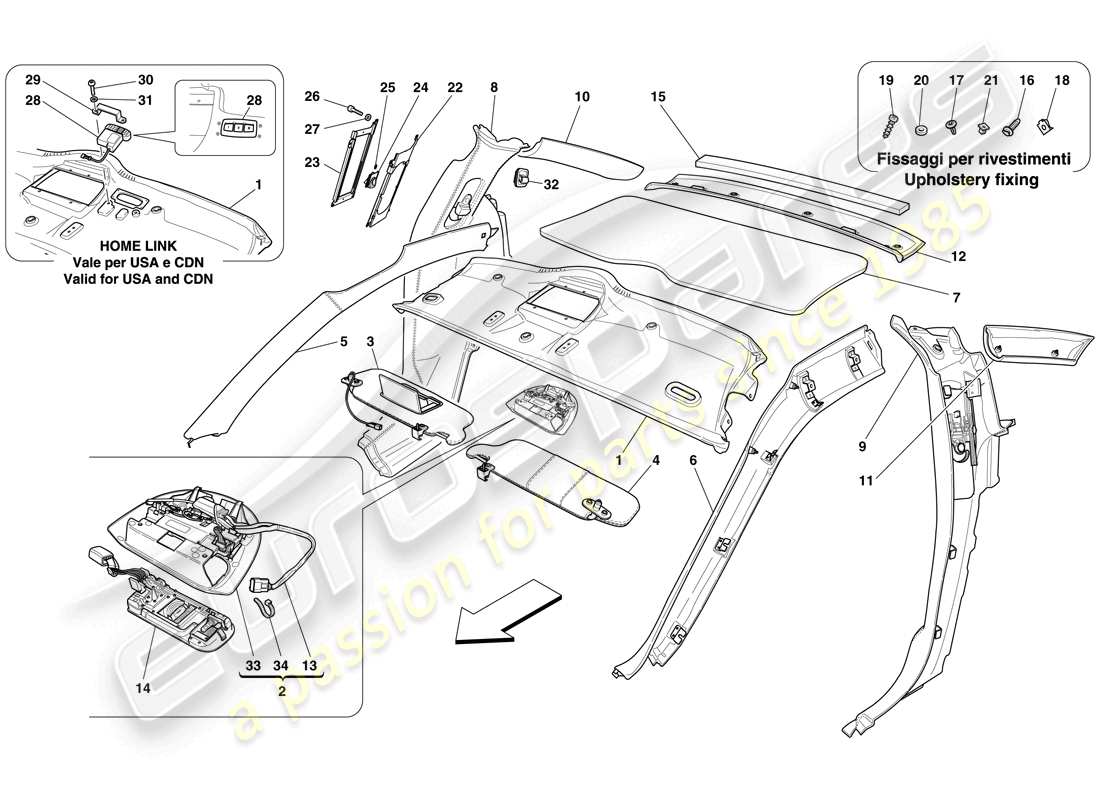 ferrari 599 gto (usa) rivestimenti del pieno e accessori diagramma delle parti