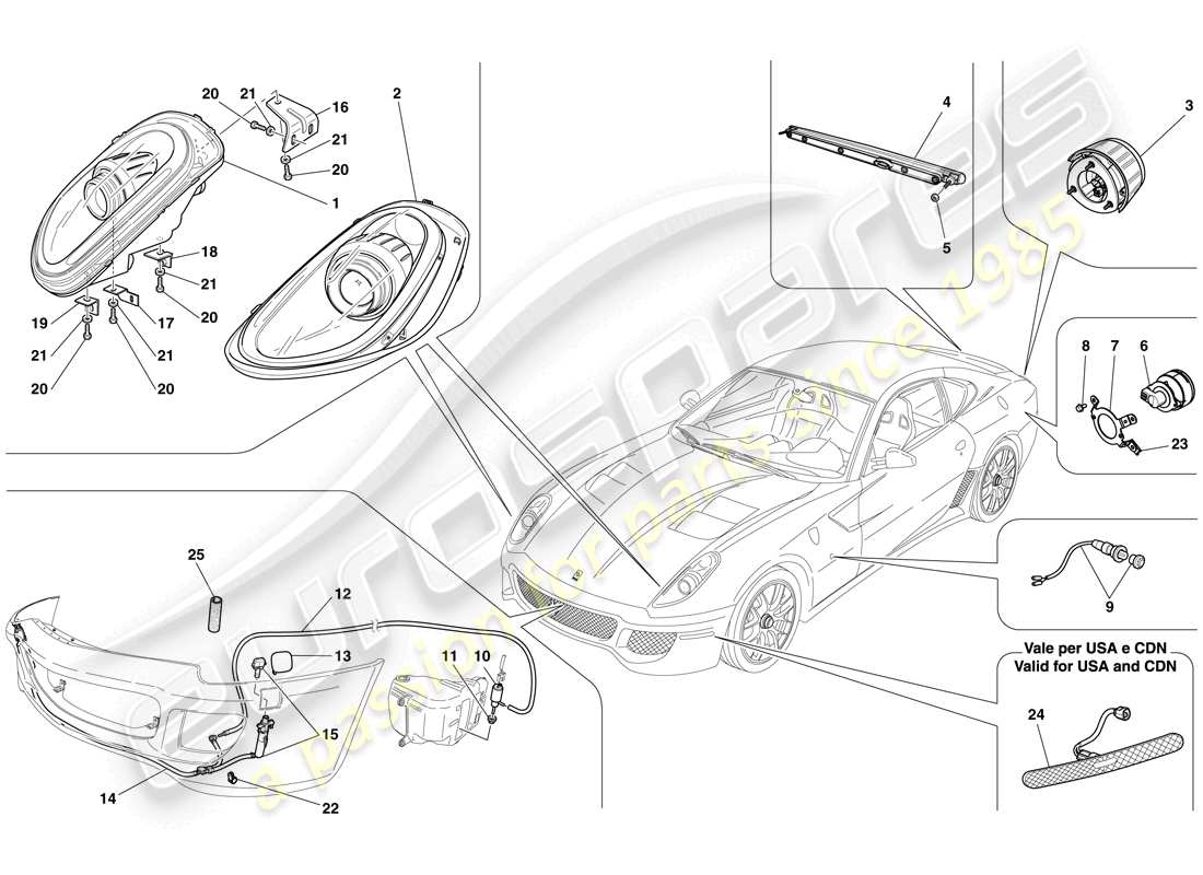 ferrari 599 gto (usa) fari e fanali posteriori diagramma delle parti