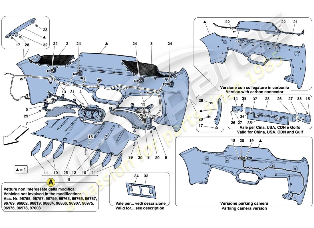 ferrari 458 spider (rhd) schema delle parti paraurti posteriore