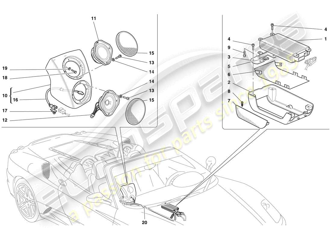 ferrari f430 spider (europe) schema delle parti del sistema amplificatore radio