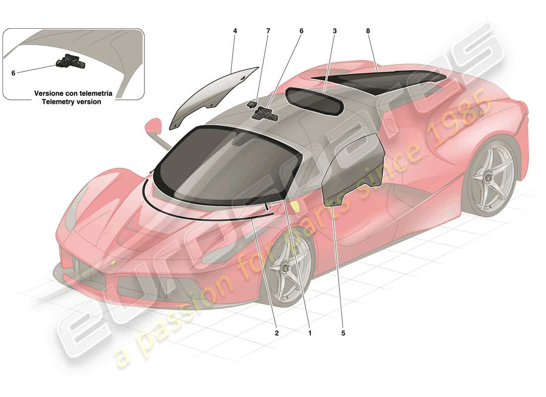 ferrari laferrari (usa) finestre e schermi schema delle parti