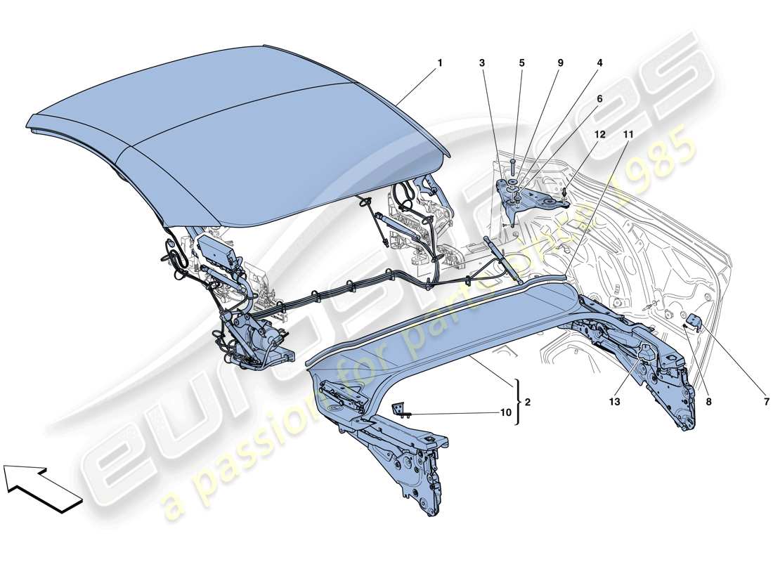 ferrari california t (rhd) tetto elettrico: struttura diagramma delle parti