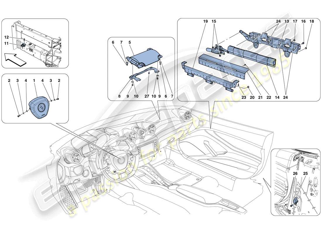 ferrari california t (rhd) diagramma delle parti degli airbag