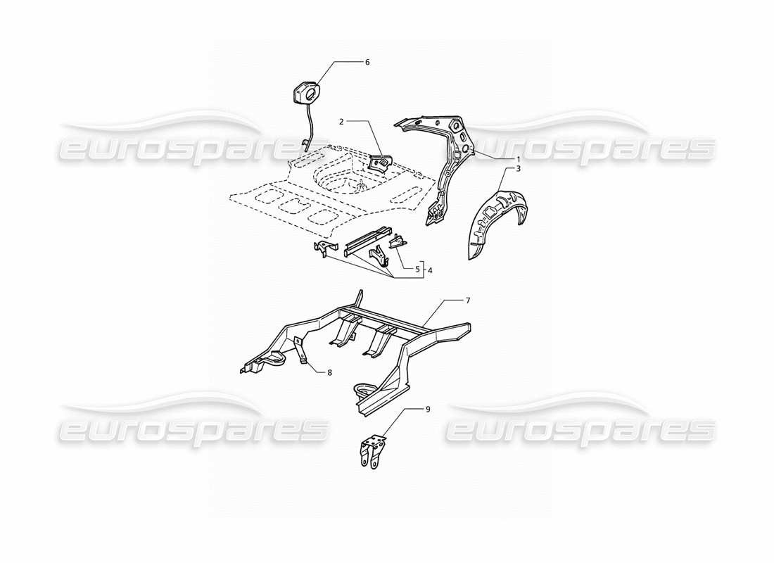 maserati qtp v8 (1998) scocca della carrozzeria: diagramma delle parti della struttura esterna posteriore