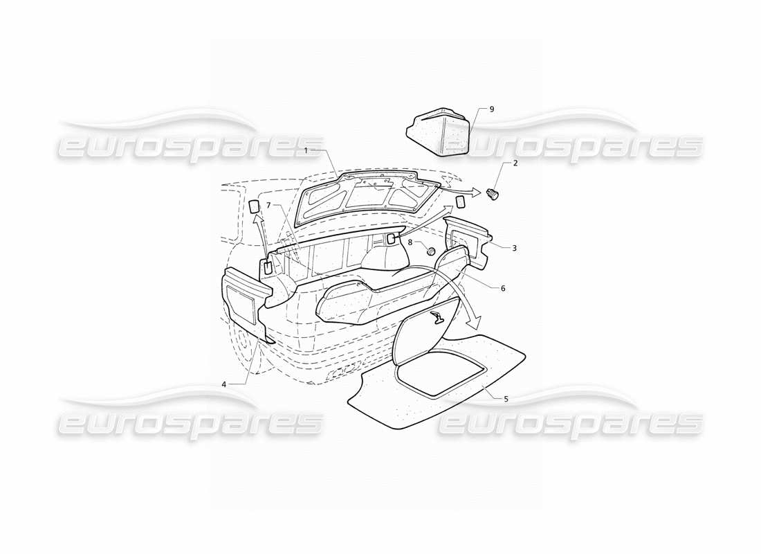 maserati qtp v6 (1996) bagagliaio: tappeti diagramma delle parti