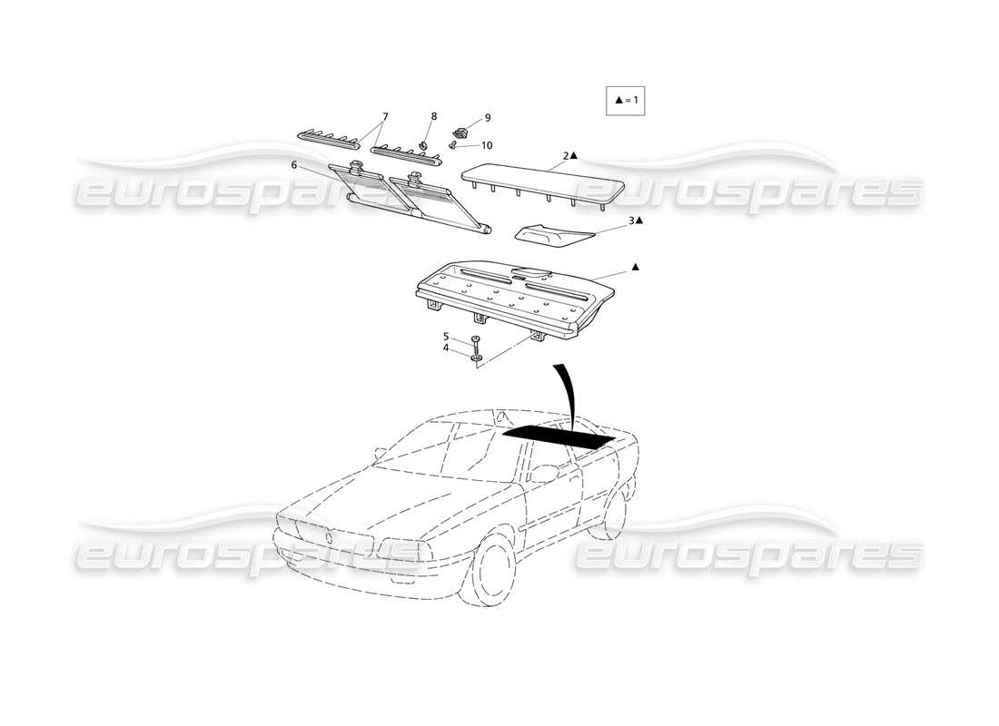 maserati qtp v8 evoluzione rifiniture interne: ripiano portaoggetti, diagramma delle parti delle tende
