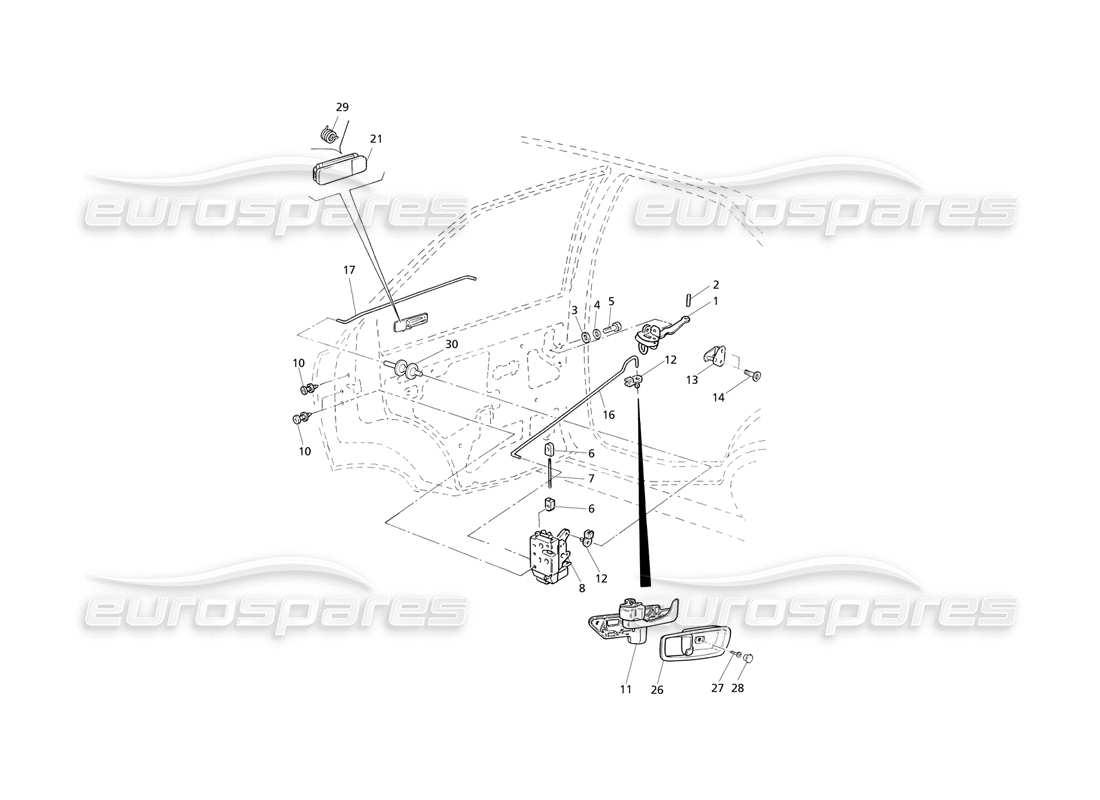 maserati qtp v8 evoluzione porte posteriori: cerniere e comandi interni diagramma delle parti