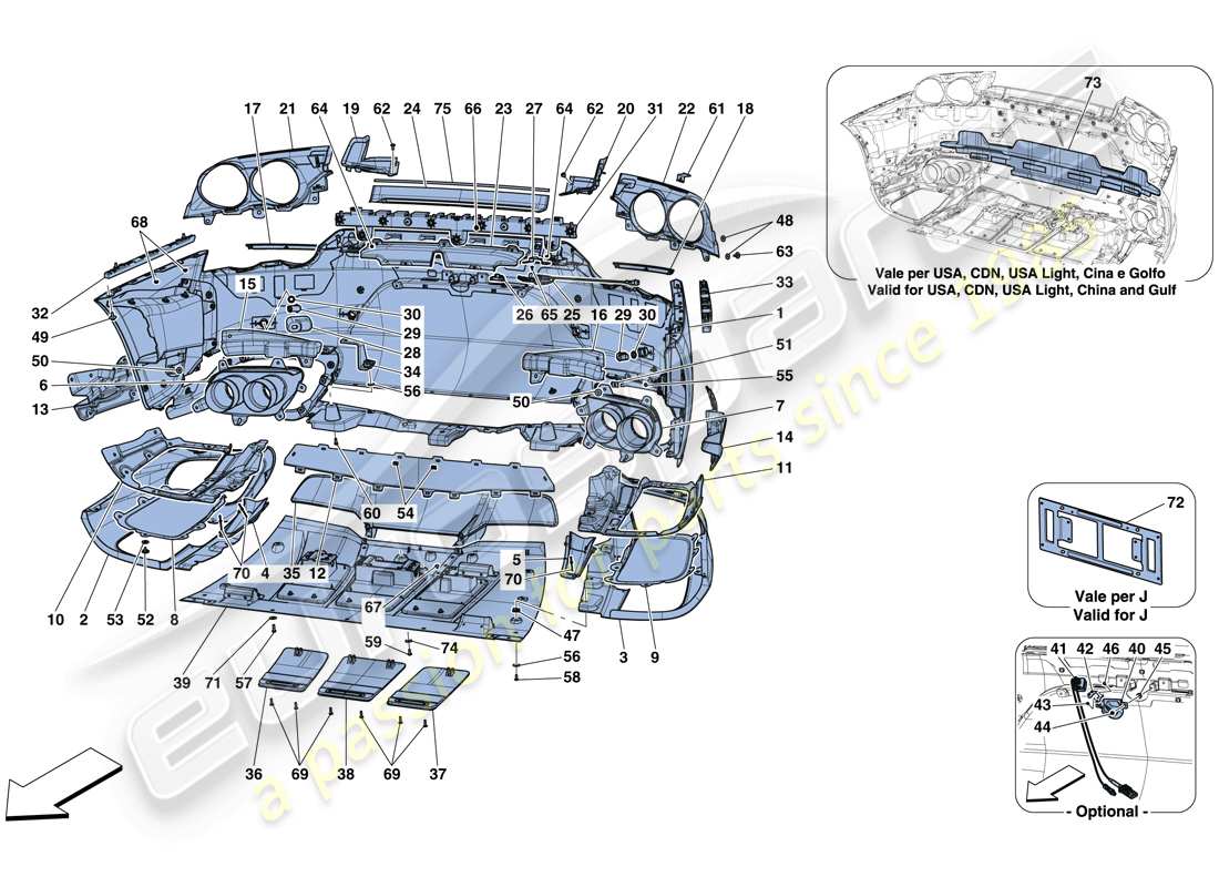 ferrari 812 superfast (rhd) paraurti posteriore diagramma delle parti