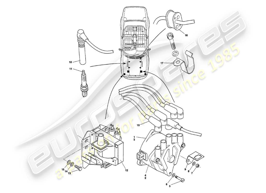 aston martin v8 volante (2000) componenti elettrici del motore diagramma delle parti