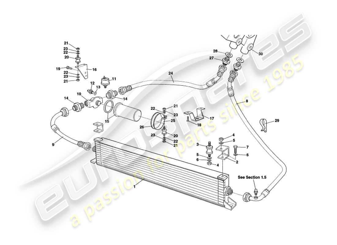 aston martin v8 volante (2000) diagramma delle parti del sistema di raffreddamento dell'olio