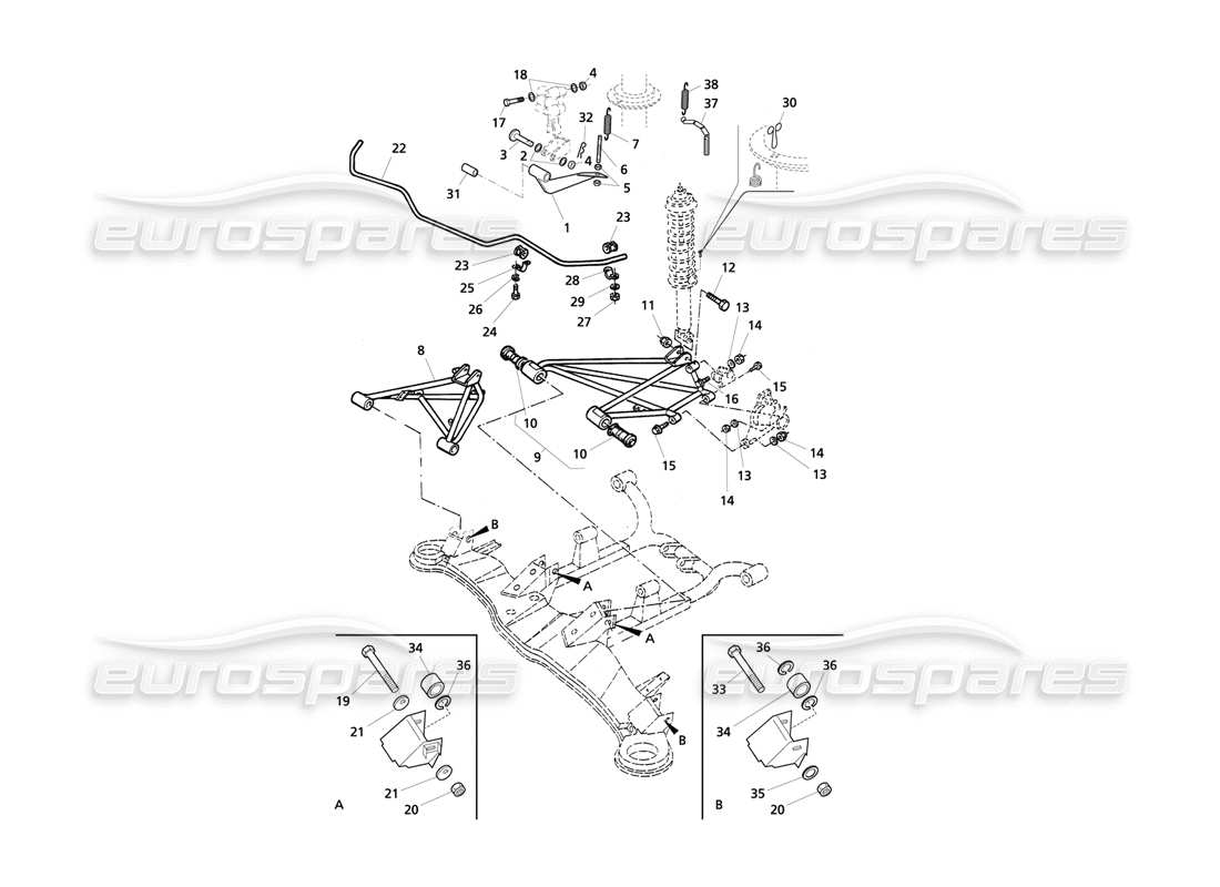 maserati qtp v8 evoluzione schema delle parti della sospensione posteriore e della barra antirollio